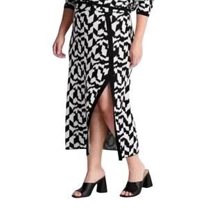 Future Collective Wrap Midi Skirt Black White Knit Plus XL Slit Elastic
